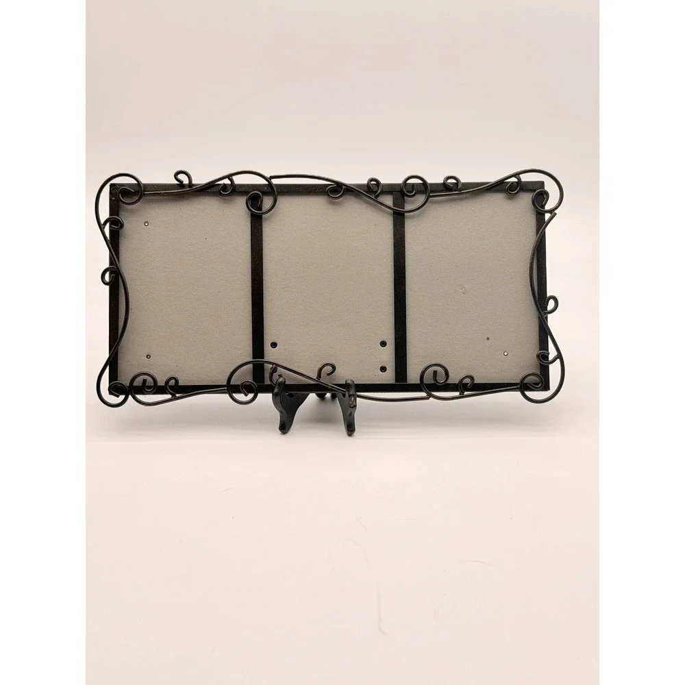 Fetco Home Decor Triple Photo Frame Black Metal Scrollwork Victorian 3.5x5